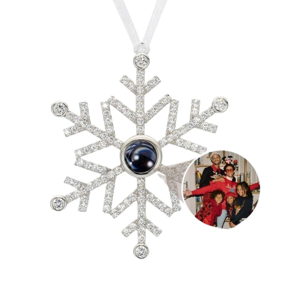 Adorno de imagen de proyección personalizado de copos de nieve de Navidad, adorno de Navidad con foto de proyección personalizada (plata, 5 cm)