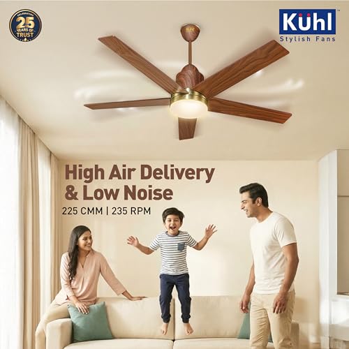 Image of KUHL Luxus Super 1320mm Stylish 65% Power Saving BLDC Ceiling Fan With Remote |Down Light|BEE 5 Rated & ISI Marked|Low Noise| IoT -Operate via Mobile & Alexa |Reverse Mode |Free Installation |Teak