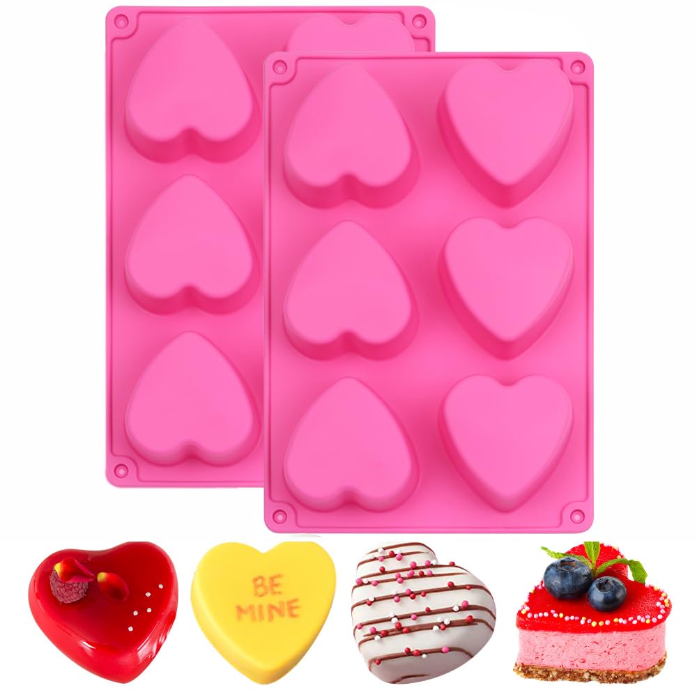 6 Holes Heart Shaped Silicone Mold For Chocolate Cake Jelly Pudding Handmade Soap Mould Candy Making Set of 2