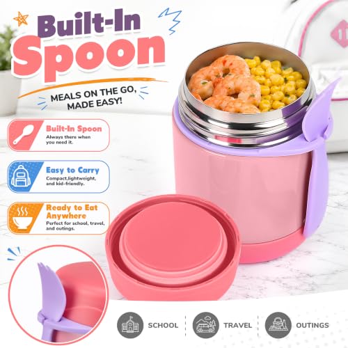 Image of 10oz Soup Thermo for Hot Food Kids,Lunch Thermo Kids Food Jar with Spoon Hot Insulated Food Containers,Leak Proof Stainless Steel Wide Mouth Lunch Thermo Jar for School(Pink)