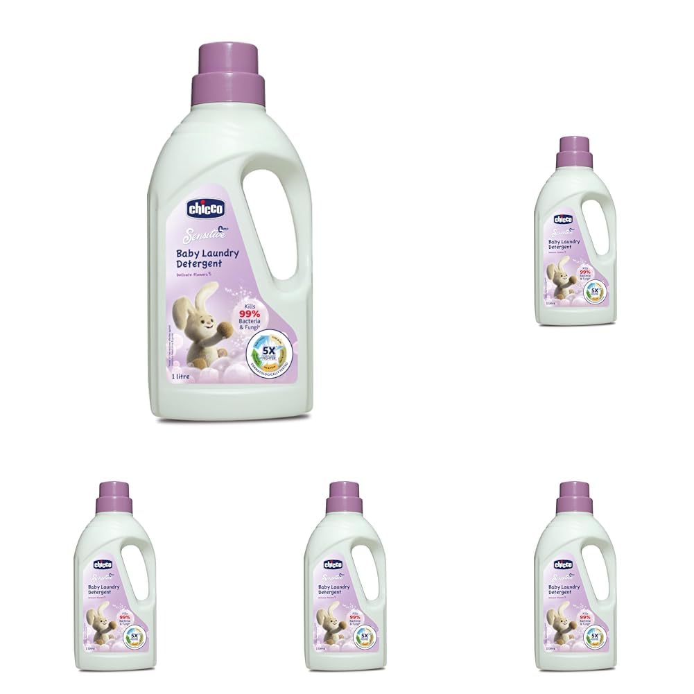 Chicco Baby Liquid Laundry Detergent, 5X Stain & Germ Fighter, Kills 99% Of Germs, Dermatologically Tested For Effective & Gentle Cleaning, Delicate Flowers (1 L) (Pack of 5)-image-47