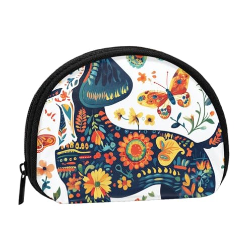 Portable Coin Purse Mexico-Butterfly-Dachshund-Floral Mini Zippered Money Pouch Card Holder