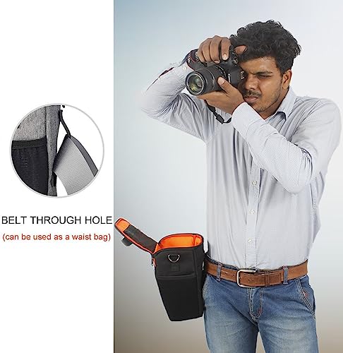 Image of Polyester D2 DSLR Camera Bag, Camera Case with Adjustable Shoulder Strap, Compatible for Nikon, Canon, Sony Cameras - Waterproof - Anti Shock (Black-Orange Interior)