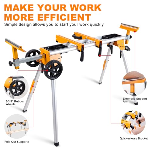 Portable Miter Saw Stand with 6.75 in Wheels 330 lbs Load Capacity Heavy Duty Universal Mitre Saw Stand Tool Storage Trays WK-MS080