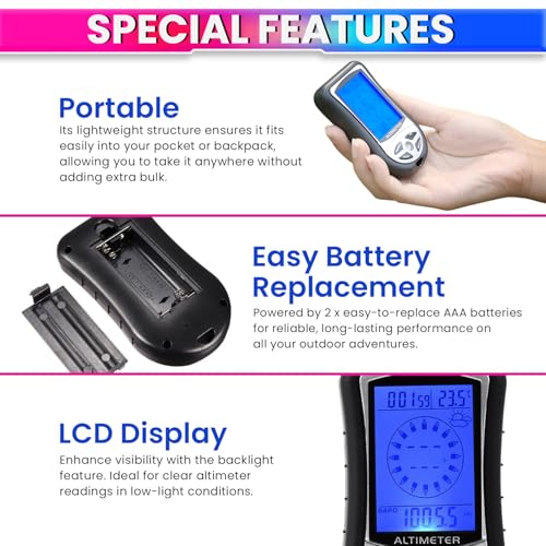Image of amiciSense Ultra Practical 8 in 1 Digital Compass Altimeter Barometer Thermometer Weather Forecast Time Height Gauge LCD Backlight with 2 AAA Battery (Included)