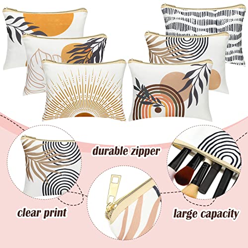 Pinkunn 6 Pcs Boho Makeup Bag Canvas Sunshine Cosmetic Pouch Zipper Cute Large Cosmetic Bag for Purse Preppy Makeup Organizer Travel Pouch for Women Girl, 6 Style3