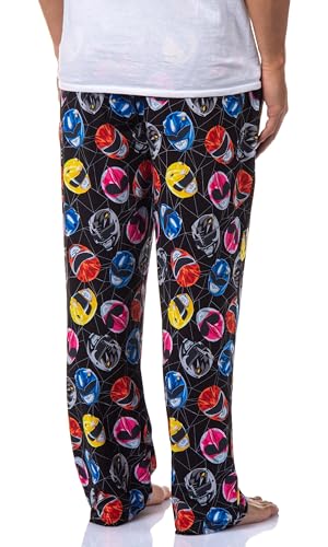 Power Rangers Mens' Tossed Print Red Pink Black Yellow Helmet Character Pajama Pants4