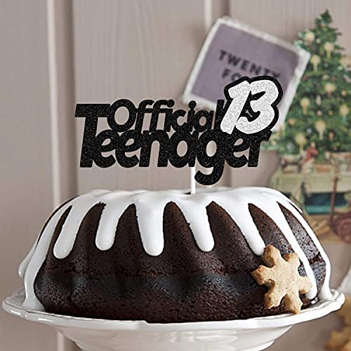 Image of Festiko13 Official Teenager Black Silver Glitter Birthday Cake Topper 13th Birthday Party Decorations Supplies for Teens