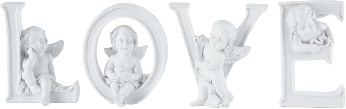 Angel Figurines Love Sign 4 Piece Set Resin Cherub Decor Sweetheart Table Decor Cupid Statue Love Letters Block Letters for Decor Vday Decorations Indoor Home Accent