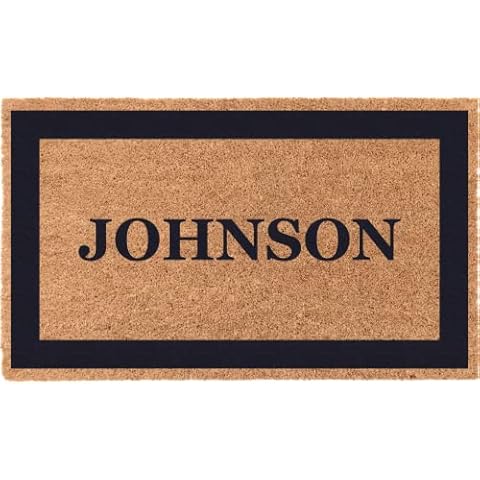 COCO MATS 'N MORE Blue Single Bordered Personalized Coco Doormat 22" x 36" with Vinyl Backing | Front Door Rug Outdoor | Personalized Gifts | Tough Coir Cleans Dirtiest Shoes Cover