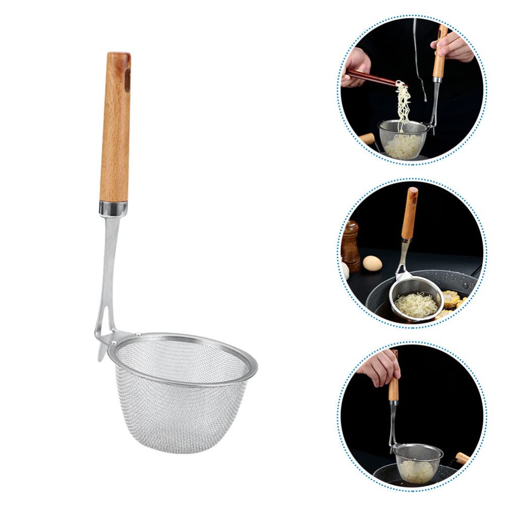 Colador de Malla Fina con Mango de Madera para Cocina, Ideal para Pasta, Fideos y freír
