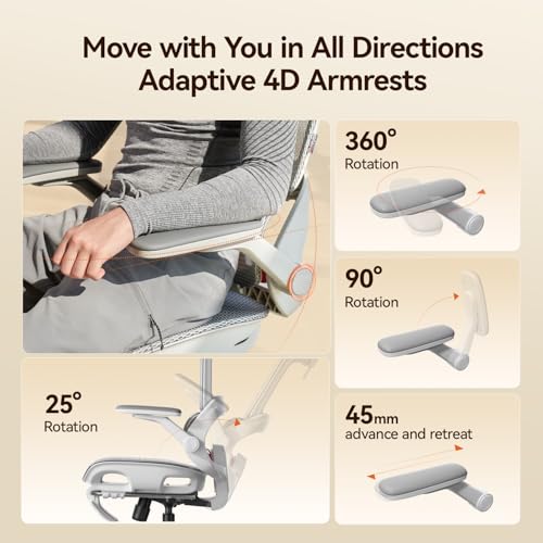 Image of SIHOO B100 PRO Ergonomic Office Chair with Footrest, Mesh Office Chair with Adaptive Lumbar Support, Computer Chair with Wide Headrest, Desk Chair with 360 Rotatable Flip-Up Armrests, Light Grey