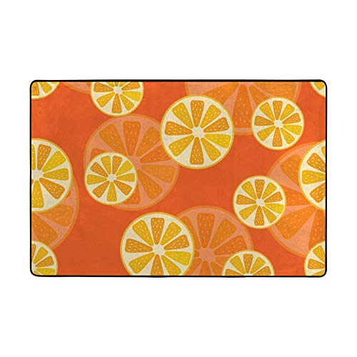 Tapis de salon orange mûr citrus en velours corail dense grand format Ruchen