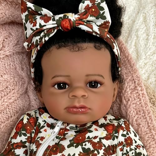 Muñeca Reborn Negra Realista de 18 Pulgadas con Pelo Rizado miniatura 2