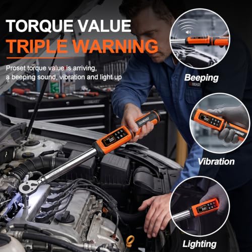 Image of coobeast 1 /2 Drive Digital Torque Wrench(3.76-250.8 Ft.lbs. /5.1-340Nm) | Preset Value Torque Wrench with ±2% accuracy, Buzzer and LED Flash Five Units of Measure for Motorcycle, Auto Repair