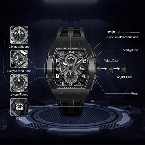 Image of TSAR BOMBA Men's Luxury Quartz Watch, Luminous Dial 5ATM Water Resistance Silicone Strap Men's Wristwatch Ideal Gift for Men