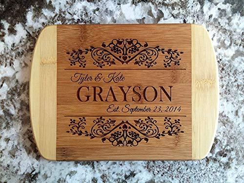 Personalized Gifts Couples Cutting Board Grayson Design Wood Cutting Boards Bridal Shower Housewarming Wedding Gifts 6 X 8 Two Tone Bamboo Curved Edges Christmas Gifts For Mom Sister Family Buy Online