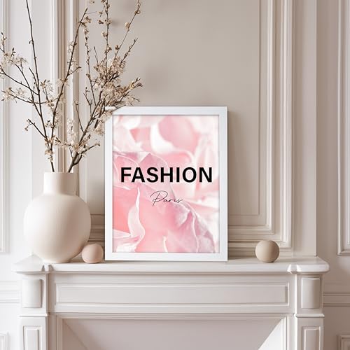 Image of Poster Master Fashion Poster - Paris Print - Pink Art - Trendy Art - Modern Art - Gift for Women & Fashionista - Luxury Haute Couture Decor for Living Room or Girl's Room, 8x10 White Framed