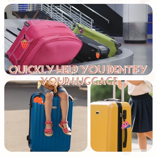 Cute Luggage Tags-Colorful Luggage Tags Cartoon Vegetable Rubber ID Tags for Travel Baggage Suitcase Bag Funny Identifiers Decor (Orange Elephant)3