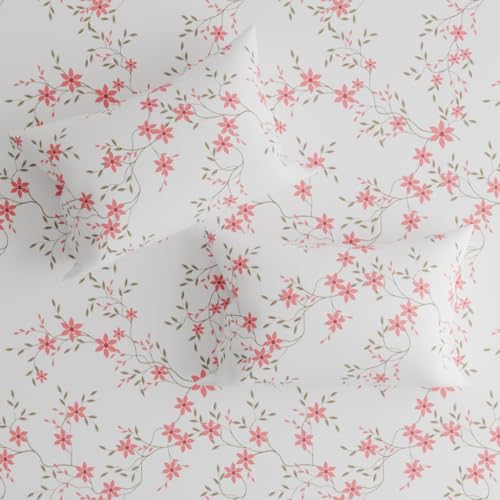 Image of Wakefit 100% Cotton 160 TC Flat Printed Bedsheet, Red Vine King Size (104x104 Inches) / (2.64m*2.64m) with 2 Pillow Covers Red Vine, King
