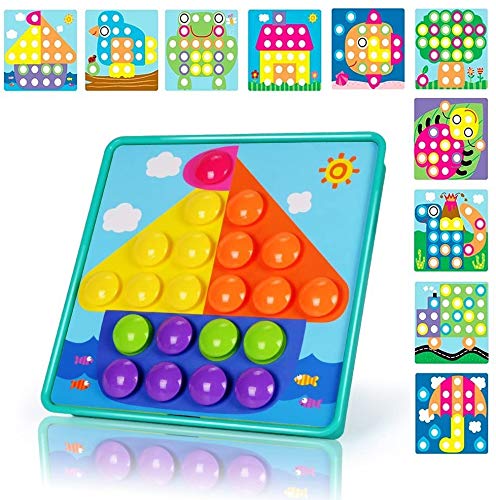 Afunti Tablero de Mosaicos Infantiles, Puzzle 3D, de Botones Aprendizaje Temprano Imagen Educativa Tablero de Mosaico Infantiles Clavos de Hongos Juguete para Niños y Niñas Pequeños
