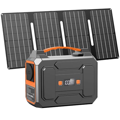 Powkey Powerstation mit Solarpanel 99Wh/27000mAh Tragbare Powerstation mit 40W Faltbare Solarpanel 100W Solargenarator mit 230V AC Ausgang/18W USB-A/USB-C für Wohnmobil Camping