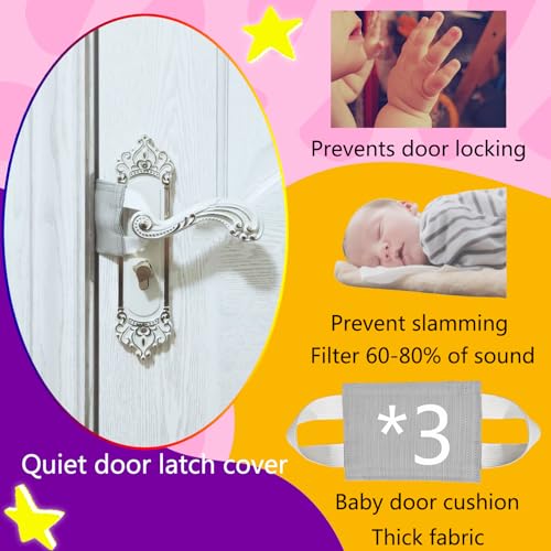 Image of Door Silencer & Baby Proof Latch Cover (3 Pack, Light Gray) | 4.1 inch x 3.1 inch Quiet Close Cushion Pads That Prevent Slamming & Accidental Locking, Noise-Reducing Soft Close for Toddler Safety