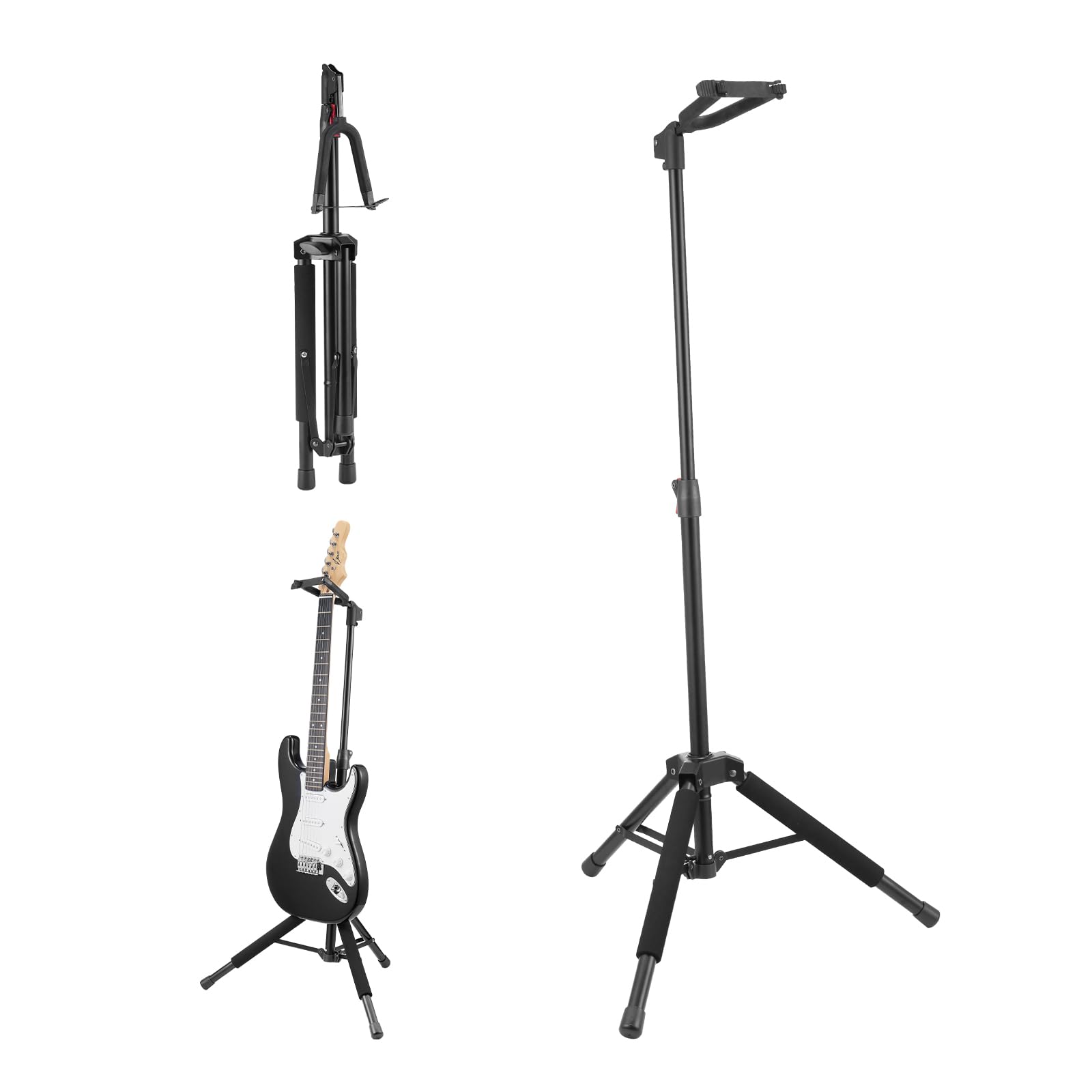 VEVOR Dreibein-Gitarrenständer, 15 kg Tragfähigkeit, zusammenklappbares Gitarrenstativ, höhenverstellbar von 900 bis 1200 mm, für Gitarre, Akustik, Elektro, klassischer Bass, 600 x 450 x 1185 mm