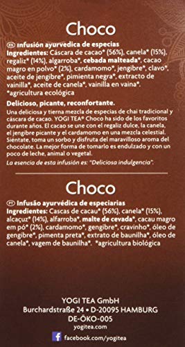 Yogi Tea - Choco, Infusión Ayurvédica de Especias con Cáscaras de Cacao, Regaliz y Canela - 17 Bolsitas, 37,4g - Imagen 3