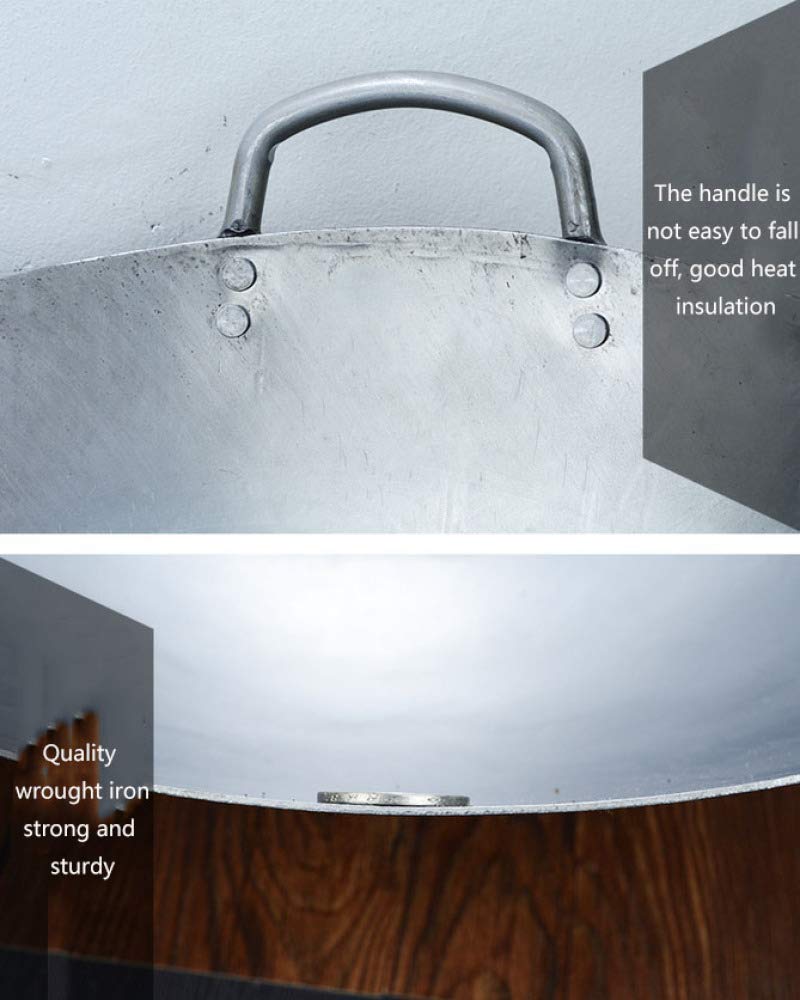Wok in Acciaio al Carbonio Antiaderente per Borsa da Picnic, Wok Vecchio Stile, pentola in Ferro Non Rivestita, Wok in Ferro per Uso Domestico per Chef, 50 cm, 50 cm