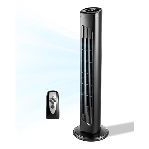 Winado 32" Bladeless Tower Fan, Portable Floor Fan with Remote Control, Adjustable 90° Oscillating, 3 Speeds, 3 Modes & 7.5H Timer, Ultra-Quiet Cooling Fan for Home Office Bedroom, Black