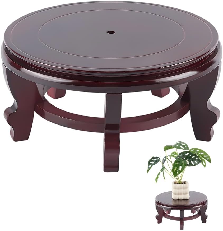 FINGERINSPIRE Wooden Display Stand Base 10x5inch Chinese Oriental Plant Stand Coconut Brown Traditional Vase Pot Stands Hand-Crafted Fishbowl Display Stands for Home Indoor Plants Outdoor Decoration