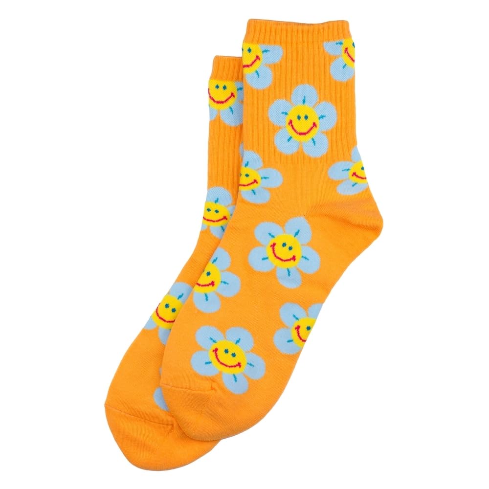 Joe Cool Unisex Yellow And Multicolour Cotton Blend Novelty Socks With Sunny Flower Face Motif