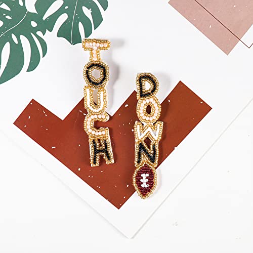 xuzhiyuan Colorful Football Beads Earrings Touch Down Letter Earrings Statement Drop Dangle Earrings for Women Gift Accessories Football Jewelry for Moms3