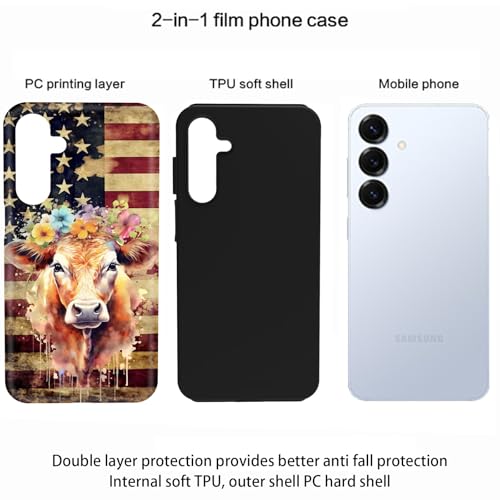FGDRFGRW Capa projetada para Samsung Galaxy A17 5G, 2 camadas TPU + PC, capa protetora à prova de choque – bandeira americana vaca
