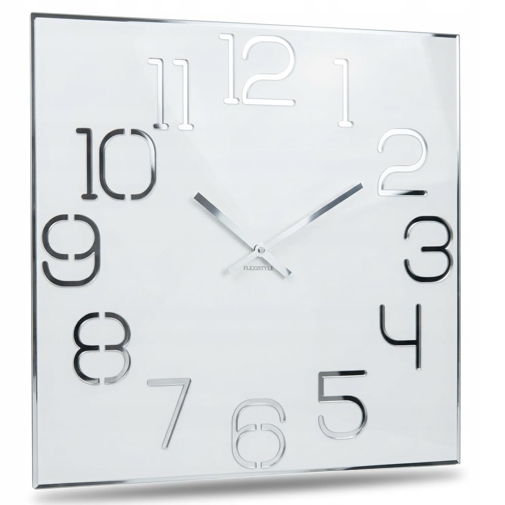 FLEXISTYLE Wanduhr groß 50cm weiß Holz modern lautlos ohne Tickgeräusche Zahlen Design Wanddekoration Wohnzimmer Küche Büro Badezimmer Elegante große wall Clock minimalistisch