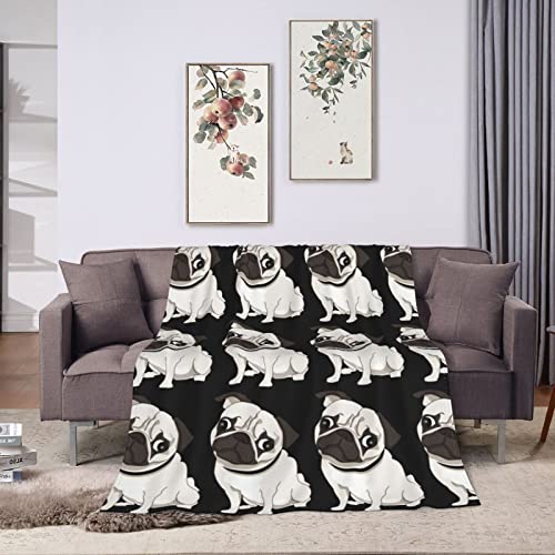 Wisedeal Cute Pug Dog Animal Theme Comfort Flannel Throw Blanket, Pet Dog Pattern Daughter Mom Friend Aunt Lover Dog Women Blanket Gift For Couch Sofa Chair Bed Office Decor 50"X 60" #TOP5