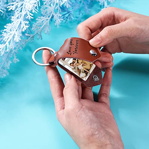 Otxixto Personalized Leather Keychain Gifts For Men/Boyfriend/Dad/Husband, Custom Picture Photo Date Name Text Father's Day(Brown) #TOP1