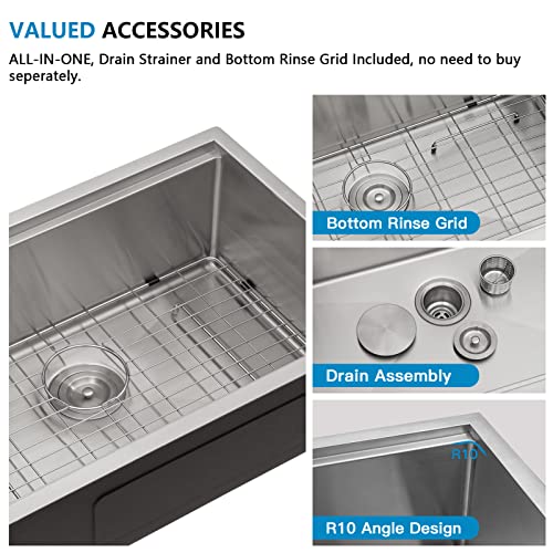 Image of 27 Undermount Kitchen Sink - Fulorni 27 inchx19 inch Kitchen Sink Ledge Workstation Under Counter 16 Gauge 304 Stainless Steel Single Bowl Basin