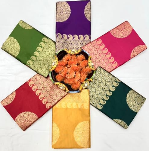 C J Enterprise Women's Pure Banarasi Silk Saree Kanjivaram Style Saree With Blouse Piece For Wedding (KeriGola) - Image 5