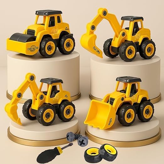 Take Apart Toy 4 Pack - DIY Construction Engineering Car Toy Set Kids STEM Sand Toys for Toddlers Age 3-5, Building Sandbox Toys Truck, Birthday Gifts for Boys 2 3 4 5 6 Year Old