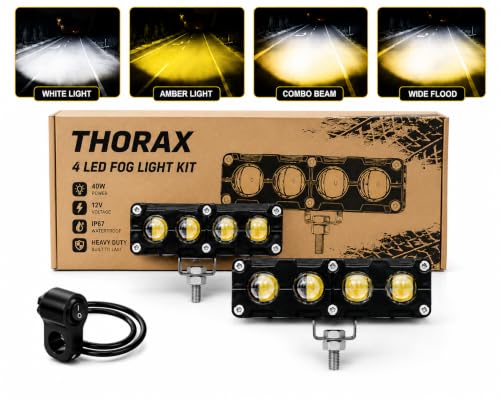 Image of Thorax Dual-Color 4-Lens LED Fog Light, White and Amber Yellow | On /Off Switch Button