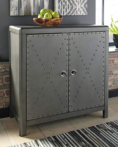 Signature Design By Ashley Casual Style Gunmetal Nailhead Trim Accent Cabinet, 2-Door, Gray #TOP2