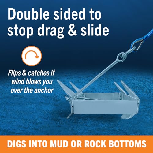 Image of Box Anchor for Boats, Folding Boat Anchor Hot Dip Galvanized, Double Sided | Slide Anchor for Pontoon Fishing and Cabin Cruiser, Multiple Sizes, Better Boat