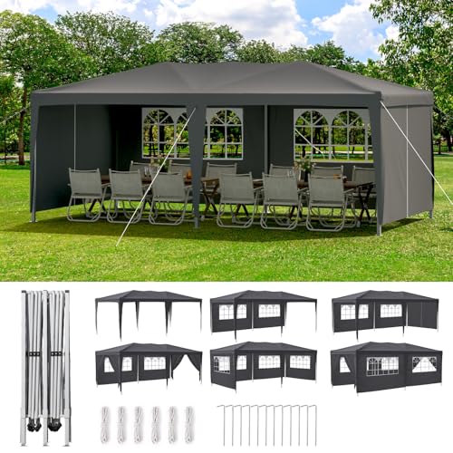 Velway Faltpavillon 3x6m mit 6 Seitenwänden Pavillon - Anti-UV Wasserdicht Stabil Winterfest Partyzelt Faltbar Höhenverstellbar - Gartenpavillon mit Erdhaken & Seile für Freien Hochzeiten - Dunkelgrau