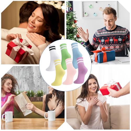 Image of Womens Crew Socks Striped Trim Casual Crew Socks Mid Calf Ankle Sock Vintage Retro Gym Running 6 /8 Pack
