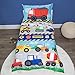 Baby Boom Funhouse Construction Area 4 Piece Toddler Bedding Set, Trucks – Includes Comforter, Sheet Set – Fitted + Top Sheet + Reversible Pillowcase for Boys Bed, Blue