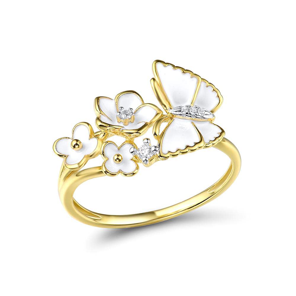Bague papillon émail blanc pour femme bijou délicat de soirée