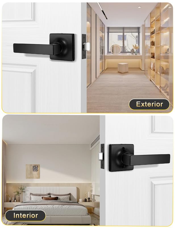 Mengico Paquete de 1 manija de puerta de paso interior color negro mate, mango resistente sin bloqueo para puertas de armario y pasillo, reversible para juegos de palancas laterales derecho e