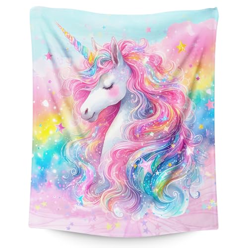 IWANGIFT Blanket Gift for Kids Children, Unicorn Throw Blanket for Daughter Granddaughter Birthday Christmas, 40”x50” Comfy Lightweight Unicorn Flannel Throw for Sofa Couch Bed